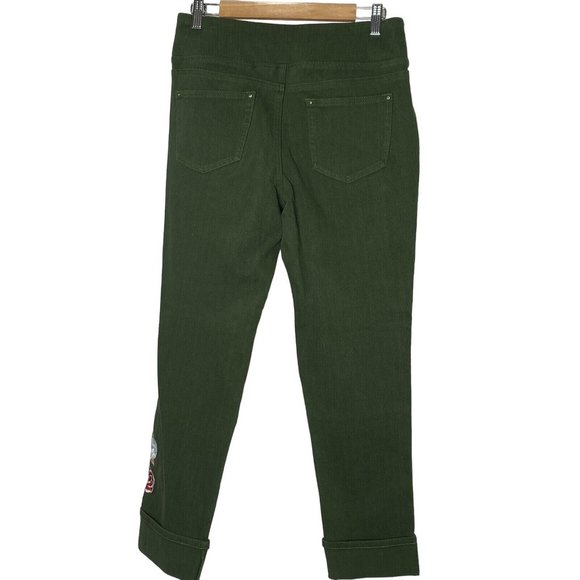 Belle By Kim Gravel Women’s Embroidered Jeans Cuffed Ankle Green Pants Size 12 - Picture 2 of 9